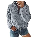 GFGHH Damen Sweatshirt Pullover Casual Langarmshirt Herbst Winter Stehkragen Jacken 1/4 Reißverschluss Tops Fleecepullover Leicht Oversize Fleecepulli Hoodie Teddyfell Flausch Plüschp