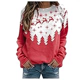 GFGHH Weihnachten Sweatshirt, Pullover Damen mit Schneeflocke Muster, Weihnachtspulli Rentier Drucken Christmas Vintage Langarmshirt Frauen Oberteile Rundhals Xmas Shirt Pulli Sport Top