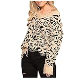 Tunica Damen-Sweatshirt, Vintage-Damen, Bluse, V-Ausschnitt, Pullover für Damen, dicker Strickpullover, warmer Pullover mit Schultern, (#003) Khaki, M