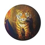 Safari Mouse Pad für Computer, Tiger an der Leine Frau Walking Hand Dunkle Farben Ölmalerei Effekt Streifen, Runde rutschfeste dicke Gummi Modern Gaming Mousepad, 8 'Runde, Aprikose Dunkelorang