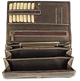 BELLI hochwertige Vintage Leder Damen Geldbörse Portemonnaie langes großes Portmonee Geldbeutel aus weichem Leder in Braun - 17,5x10x4cm (B x H x T)
