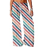 RMBLYfeiye Bequeme Lässige Pyjamahosen für Damen Streifen Jogginghose Freizeithose mit Taschen Yoga Hose Breites Bein Kordelzug High Waist Freizeithose Weite H