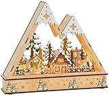 matches21 Lichterbogen Schwibbogen mit winterlichem Wald & Haus & 12er LED-Beleuchtung Fensterdeko Holz 1 STK 35x29