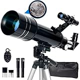 Upchase Astronomisches Teleskop, 400/70mm Schwarz Super Klares Teleskop Sets, Tragbares Refraktor Teleskop,Einsteiger-Amateur, Beobachtung von Himmel und Landschaft(Geschenk für Kinder)