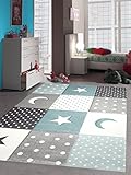 Teppich-Traum Kinderzimmer Teppich Spiel & Baby Teppich Punkte Sterne Mond Design in Blau Türkis Grau Creme Größe 160x230