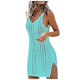 Meilily Damen Strandkleid Bikini Cover Up Strandkleider Crochet Stricken Strandponcho Sommerkleid Strand Bademode Bluse Badeanzug Häkeln Hemdkleid Tunika Schwarz und Weiß Spleiß