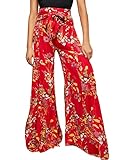 HESUUIO Hose Weite Damen Sommerhose Blumenmuster Damen Strandhose Leicht Lang Damen Sommer Pumphose Baggy Luftig Haremshose Hippie Pluderhose Locker Yogahose Freizeithose Relaxhose für D