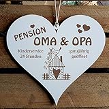 Schild Herz Spruch - Pension Oma & Opa ganzjährig geöffnet - Holzschild Türschild 13x12cm | Dekolando H