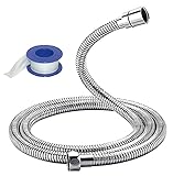 Duschschlauch ausziehbar von 175 cm auf 2,20 m, Körper aus Edelstahl, Innenschicht aus PVC, verchromt, inklusive zwei Dichtungen und Teflon-Sanitär, alle Arten von Duschkopf, Schlauch aus S
