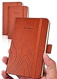 Taschen-Notizbuch, klein, 2er-Pack, 8,9 x 14 cm, Hardcover, insgesamt 400 Seiten, dickes, liniertes Papier mit Innentaschen, Leder, Mini-Tagebuch, Notizblock Wave Brow