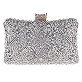 YANGB Frauen Abend Handtasche Kupplung Mode Promi Dinner Europäische Und Amerikanische Perlen Tragbare Diamantbesetzte Schnalle Handtasche Floral Braut Hochzeit,Silb