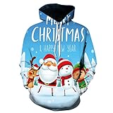 GOKOMO Damen Weihnachten Bedruckter Kapuzenpullover Weihnachtsdruck Hoodie Warm Große Größe Pullover Hässlicher Weihnachtspullover Langarm Hoodie Weihnachten 2021 Neue(L,Himmelblau)