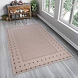 Tapiso FLOORLUX Teppich Flachgewebe Strapazierfähig Sisal Optik Hellbraun Beige Geometrisch Viereck Muster Bordüre Designer Küche 160 x 230