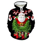 DaDuo Hoodie Herren Weihnachten 3D Druckmuster Große Größe Mode Persönlichkeit Lustige Herren Pullover Urlaub Outdoor Jogging Kordelzug Herren Sweatshirts WK5532 6XL