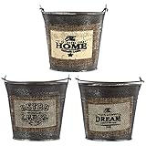 UPKOCH 3 Stücke Shabby Blumenvase Rustikaler Blumentopf Shabby Chic Deko Landhaus Vase Vintage Blumeneimer Metall Eisen Eimer Retro Übertopf für Balkon Büro Schreibtisch Wohnzimmer Tischdek