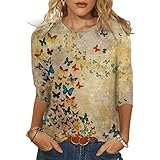 Sonojie Oberteile Damen Sommer Locker, Teenager Mädchen Lustig Bunt Schmetterling Katze Tier Tie-Dye Galaxy T-Shirts Frauen V-Ausschnitt Retro 3D Kurzarm Lässig Tshirt Top Hemd B