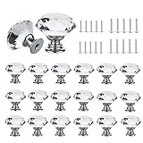 Ytesky Kristall Schubladenknöpfe,30mm Zinklegierung Kristallglas Möbelgriff Möbelknöpfe Garderobe Möbelgriff mit Schraube（20pcs, Silver）