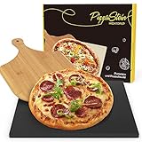 Hightopup Pizzastein für Backofen, Grill & Gasgrill | Pizzastein Set mit Beschichtung aus glasiertem Cordierit, 38 x 30 cm rechteckiger Pizzastein mit Holz Pizzaschieber, als Brotbackstein geeig