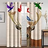 GDYRBY 2 Stücke Gardinen Mit Ösen 160X200cm(HxB) - 3D Druck Vogeltier Hirsch Muster Verdunkelungsvorhang Blickdichte Vorhänge Fensterdekoration Vorhang Für Schlafzimmer W