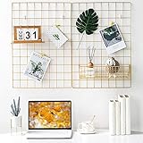 BULYZER 2Pack Gitter Foto,Wandgitter Regal Fotowand Dekoration für Zimmer Clip Fotohalter Moodboard zum Aufhängen Kunst Display Rahmen Schreibtisch Speicherorganisator,25,6 ''x17,7 '' Gold (45x65cm)