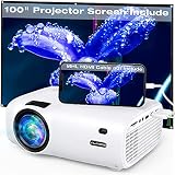 VILINICE 6000L Videoprojektor mit Projektor-Leinwand, 1080P unterstützter HD-Projektor für den Außenbereich, mit HDMIx2/USB/SD, kompatibel mit TV-Stick/Smartphone/PC/Laptop/PS4/DVD
