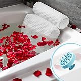 BUONSON Badewannenkissen 4D mit 7 Großen Saugnäpfen - FREI Kopfhaut Massagebürste - Kissen Badewanne Weich & Bequem - Nackenkissen Badewanne Ergonomisch für Whirlpool Wellness Home Sp