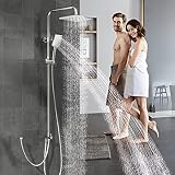 Rainsworth 3 Funktionen Duschsystem ohne Armatur, Duschset Duschstangeset Duschsäuleset, eckig Regenduschset mit Kopfbrause 20x20cm für Badezimmer, C