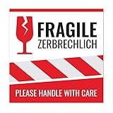 50 Aufkleber fragile, Vorsicht zerbrechlich, Achtung Glas, Bitte nicht werfen, 10,5x10,5cm – Please handle with care Etik