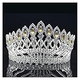 Gothic crown Mode Kristall Metall Große Krone Braut Tiaras Rosa Hochzeit Krone Haarschmuck Pageant Diadem Königin King Crown accessories ( Metal color : Silver Yellow , Size : Crown )