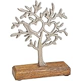 matches21 Baum Aufsteller Skulptur mit Herzen Figur Metall Holzsockel Dekofigur Silber Dekoration 1 STK 15x20x5