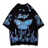 Flame Butterfly Bedrucktes T-Shirt Übergroße T-Shirts 2020 Sommer Unisex Kurzarm Lose T-Shirts Aus 100% Baumwolle, Schwarze T-Shirts, XL