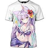 YZJYB 3D Druck Lewd Anime Girl Kurzarm Shirt Hentai Ahegao Waifu Kurze Ärmel Tee Otaku Gift T-Shirt Kurzarmshirt Sommerkleidung,Bequem,Atmungsaktiv,L