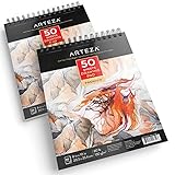 Arteza Zeichenblock 2er-Pack 20.3 x 25.4 cm, 50 Blatt Zeichenpapier 80 lb/ 130 gsm, Skizzenblock Set mit Spiralbindung für Künstler, Profis und Hobby