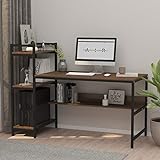 Dripex Holz Schreibtisch mit Ablage Computertisch, PC-Tisch Bürotisch Officetisch Stabile Konstruktion Tisch für Home Office (136cm Braun)