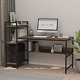 Dripex Holz Schreibtisch mit Ablage Computertisch, PC-Tisch Bürotisch Officetisch Stabile Konstruktion Tisch für Home Office (136cm Braun)