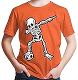HARIZ Jungen T-Shirt Dab Skelett mit Fussball Dab Teenager Dance Weihnachten Plus Geschenkkarten Orange 152/12-13 J