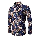 QWERD Blumen Hemden Herren Bunte Hemden Langarmhemd Muster Paisley Freizeitshemd Langarm Casual Shirt Herren Blumen Hemd Langarm Hawaii-Print Hemd Mehrfarbig Muster Slim Fit Shirts Baumwolle S-4XL