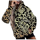 JRSJ Hoodie Damen Pullover Winter Elegant Herbst Sweatshirt Mit Kapuze Hoodie Kapuzenpullover für Frauen Mit Motiv Vintage Damen Langarm Kordelzug Tasten T