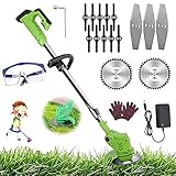 AMYZ Akku-Rasentrimmer Gartentrimmer,Elektrischer Rasentrimmer mit 24v Lithium-Ionen-Akku,3 Klingen,650W Motor,für Gartenrasen,Trimmer Akku-Grün,b