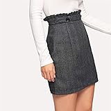 QBXDQ Kurzer Rock Grauer Rock Mit Schottenmuster Eine Linie Mitte Taille Kurze Röcke Damen Workwear Damen Doppelknopf Rüschenbesatz Karierter Minirock