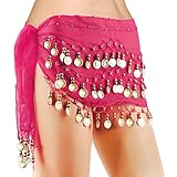 Cosics Tanzrock Wrap, Rose Red Solid Gypsy Bauchtanz Rock mit Münzen, Chiffon Bauchtänzer Schal für Frauen, Performance Kostü