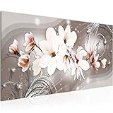 Wandbilder Blumen Magnolien 1 Teilig Modern Vlies Leinwand Wohnzimmer Flur Abstrakt Beige Braun 006212