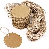 JZK 100 Braun runde Papier Geschenkanhänger + 20m Jute Hanfseil, klein Etiketten für Gastgeschenk Box Lesezeichen Adventskalender Hochzeit Geburtstag Party Karte, Größe 6 x 6