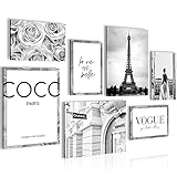 Wandbilder Wohnzimmer | KOMPLETT AUFHÄNGFERTIG | Eifelturm Schlafzimmer Set | 7 Moderne Mood-Poster | N015971