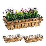 Relaxdays Blumenkasten, 3er Set, Holz, Lattenoptik, Fensterbank und Balkon, HxBxT 12 x 45 x 19,5 cm, Balkonkasten, Natur, 10037613