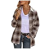 Damen Kariert Jacke Knöpfe Oversized Übergangsjacke Kurz Overshirt mit Kariert Muster Taschen Langarm Leichte Hemdjacke E-Girl Style Y2K Boyfriend Herbst Tops, A9_Braun, 36