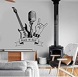 Fototapete Rock'N' Roll Wandtattoo Musik Rock Gitarre Mikrofon Bar Music Room Interior Decor Vinyl Wandaufkleber Wandbild Kunst Cool 57 * 62C