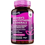 Multivitamine & Mineralien für Frauen - 24 essentielle aktive Vitamine & Mineralien mit zusätzlicher Hyaluronsäure - 180 vegane Tabletten - keine synthetischen Füllstoffe oder Bindemittel - N