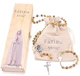 Religiöser Rosenkranz Virgen del Rosario mit Passendem Armband, Holzbox und Leinenbeutel, Umwandelbar als Anhänger für Männer oder Damen, Rosenkranz Tagua VR