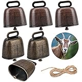 6 Stück Vintage Mini Kuhglocke Ziegenglocke, Bauernhoftiere Schaf Kuh Pferd Haustier Halsband Metall Hängend Dekoration, Tierglocke Anti-Lost Bells DIY Glocken, Mit 2 Meter Seil zum Dek